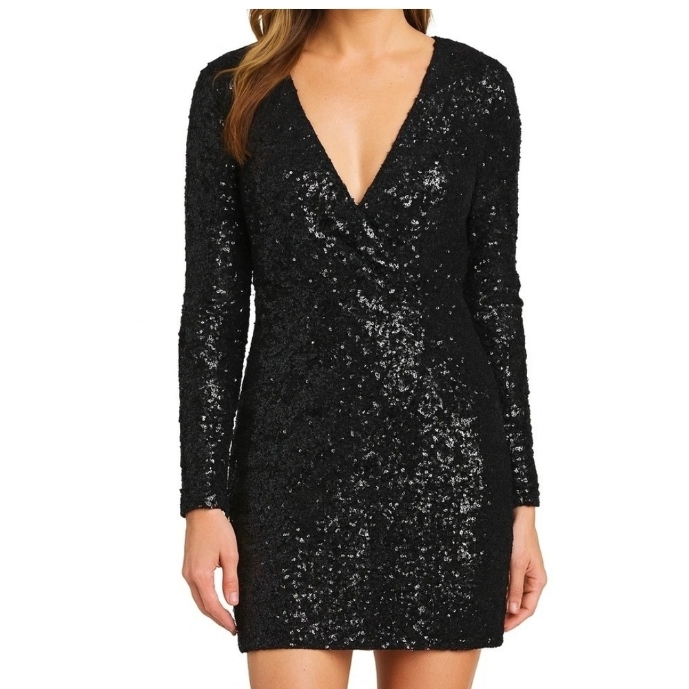VENUS Black Sequin Long Sleeve Dress